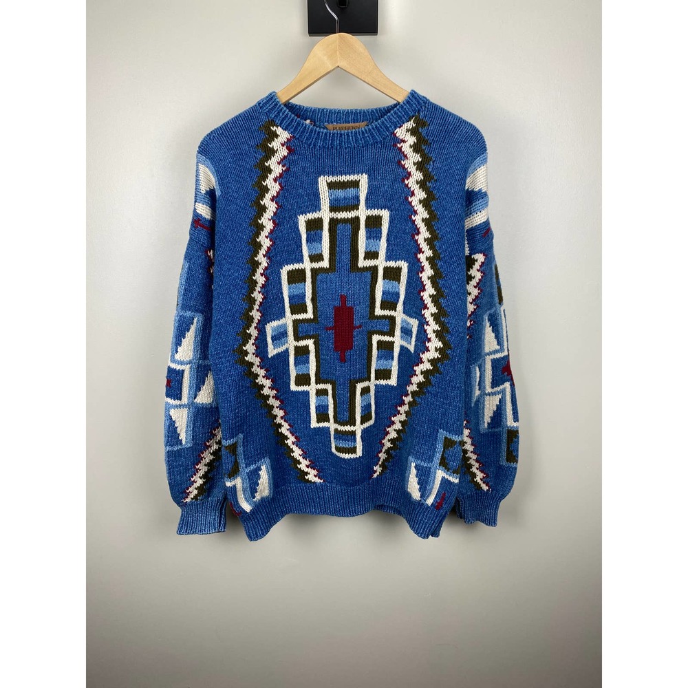 Ruff Hewn Vintage Knit Sweater Crewneck Tribal Blanket Pattern - L - Picture 2 of 15